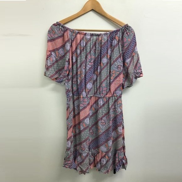 TIGERLILY Lagunas Lilac Mauve Print Off The Shoulder Mini Dress - Picture 15 of 16